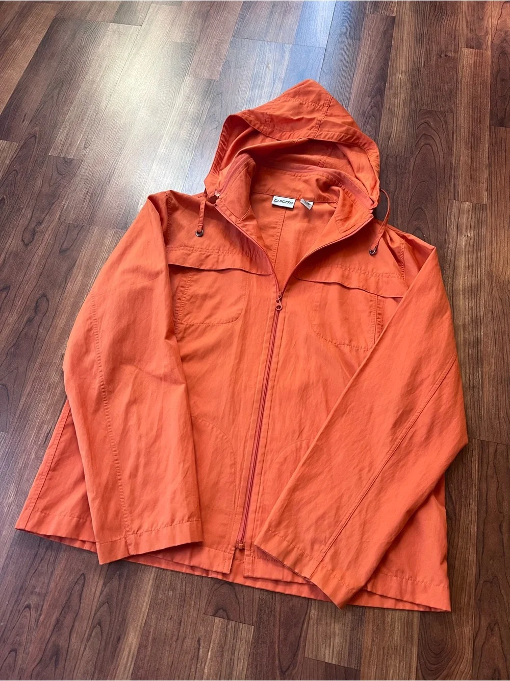 Chico's Women’s Bright Orange Hooded Zip Windbreaker